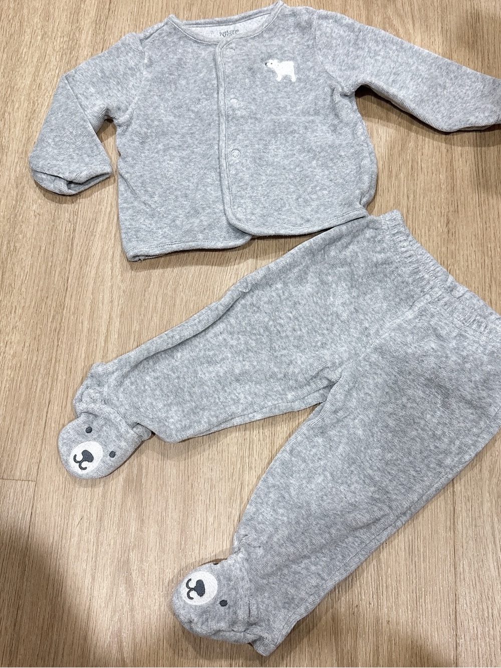 Carter's Light Gray Plush Baby Sweatpants & Jacket Set with Bear Footies